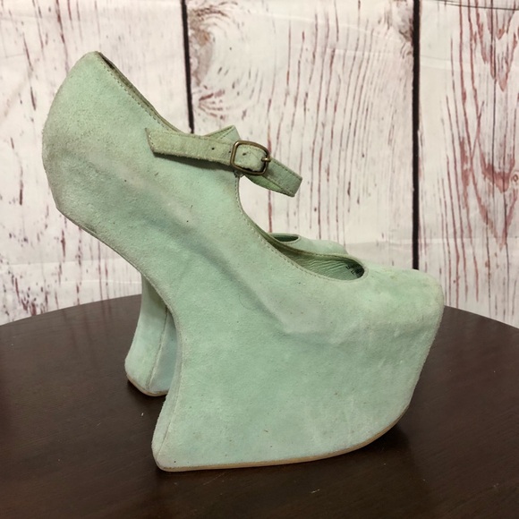 Jeffrey Campbell Shoes - JEFFREY CAMPBELL NIGHT WALK  Mint Green Suede Leather heelless Platforms 7